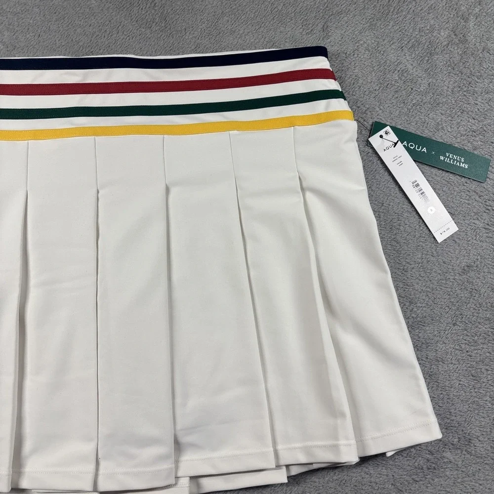 Aqua Athletic x Venus Williams Women's Pleated Tennis Skort White‎ Sz XS NWT
